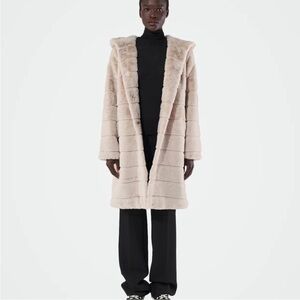 Apparis Celina Faux Fur Coat Cream With Hood  Size XS